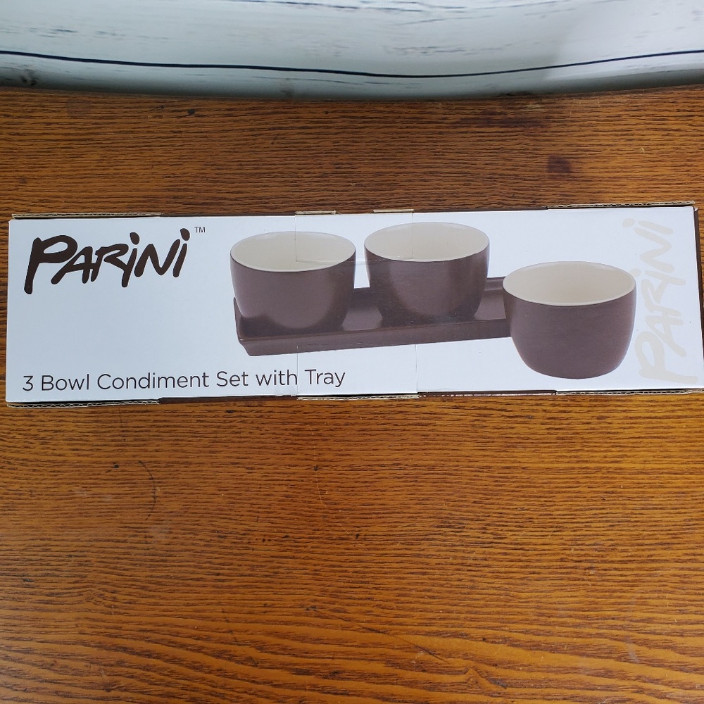 Parini Condiment Set 3 Bowls Tray Serving